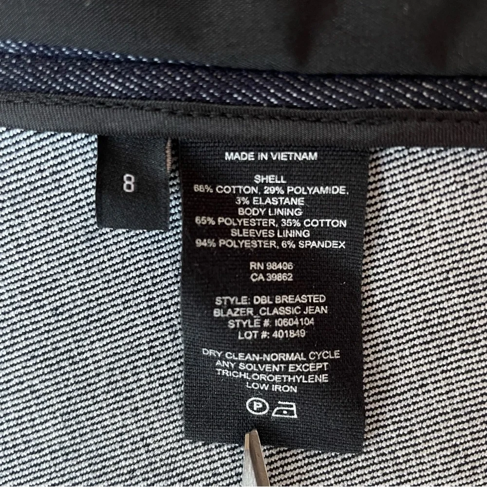 Theory Double Breasted Stretch Denim Navy Blazer NWT - Picture 15 of 16